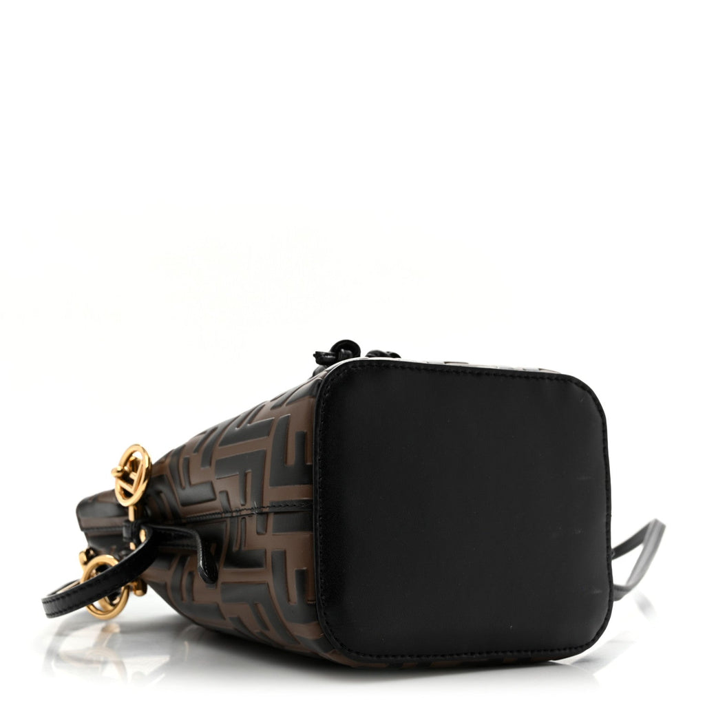 Vitello Liberty F is Fendi Bi-Color FF 1974 Embossed Mini Mon Tresor Bucket Bag Maya Black