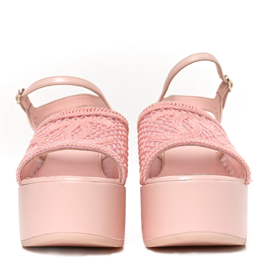 Fabric Calfskin CC Platform Sandals 40 Light Pink