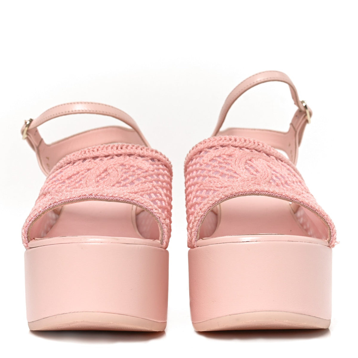 Fabric Calfskin CC Platform Sandals 40 Light Pink