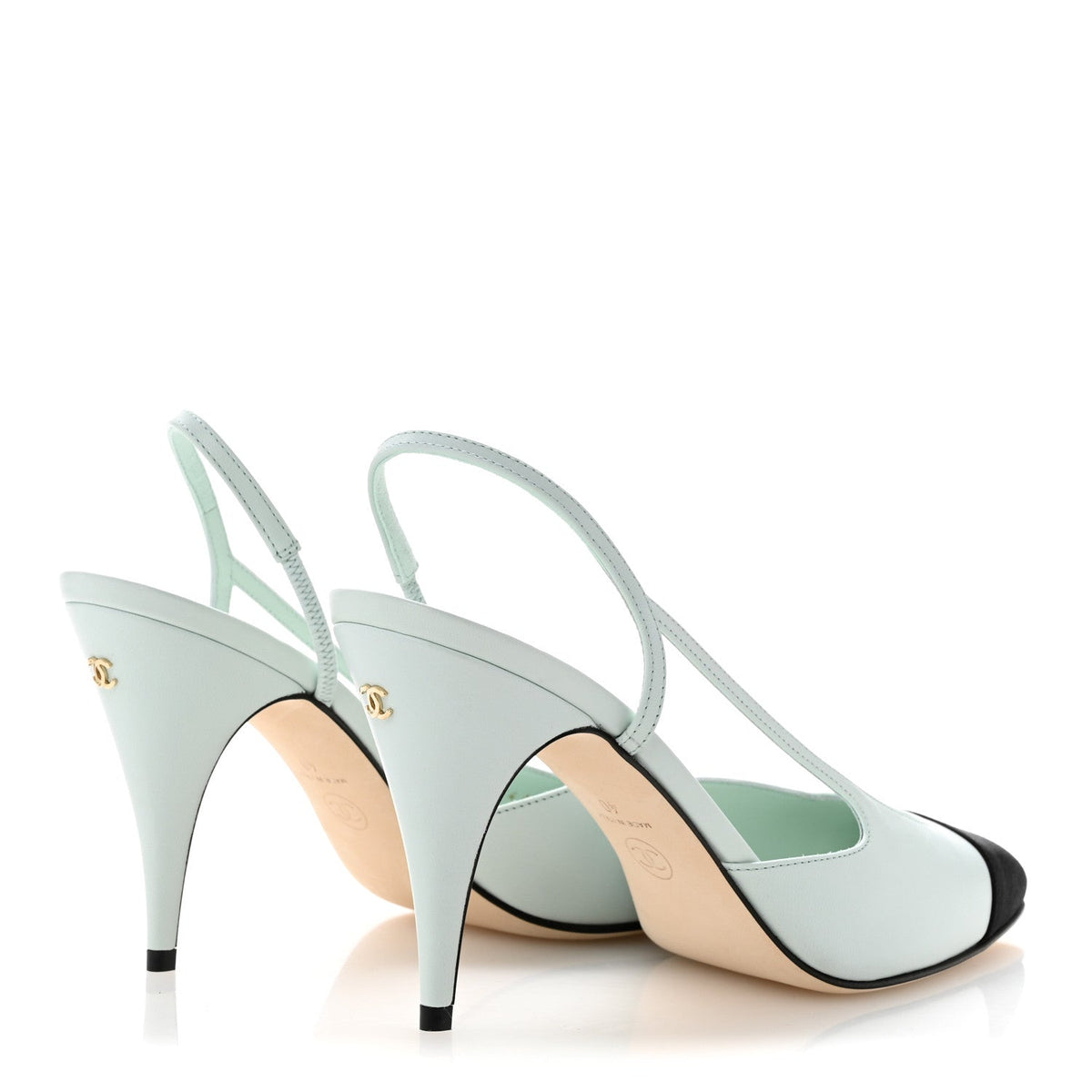 Goatskin Mixed Fibers Cap Toe Slingback Pumps 40 Light Green Black