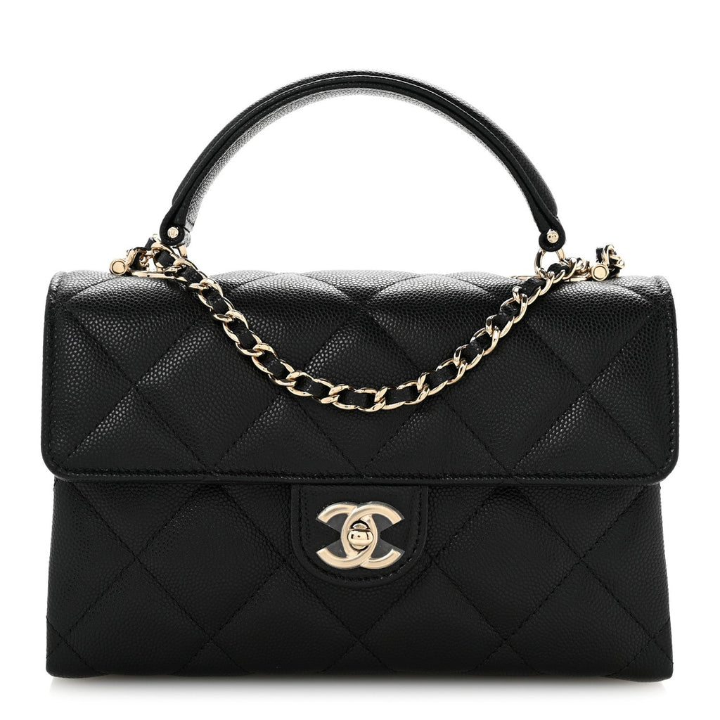 Caviar Quilted Retro Mini Twist Top Handle Clutch Flap Black