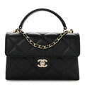 Caviar Quilted Retro Mini Twist Top Handle Clutch Flap Black