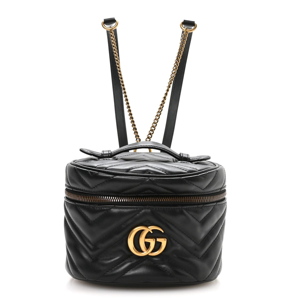 Calfskin Matelasse Mini GG Marmont Round Backpack Black