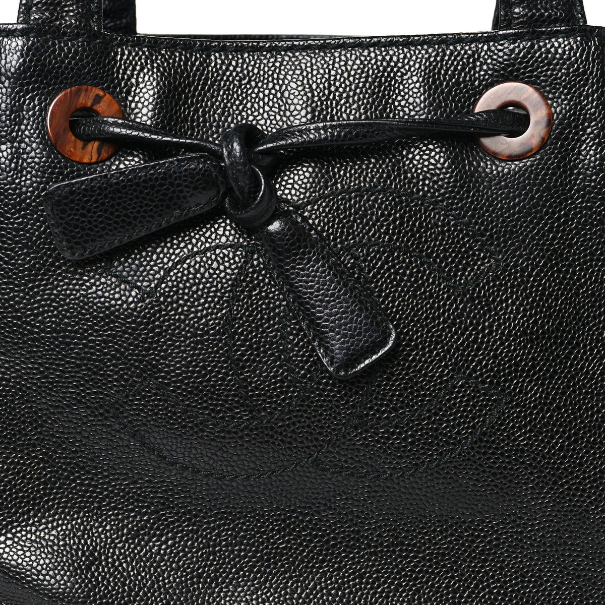 Caviar Tortoise Timeless CC Drawstring Bucket Bag Black