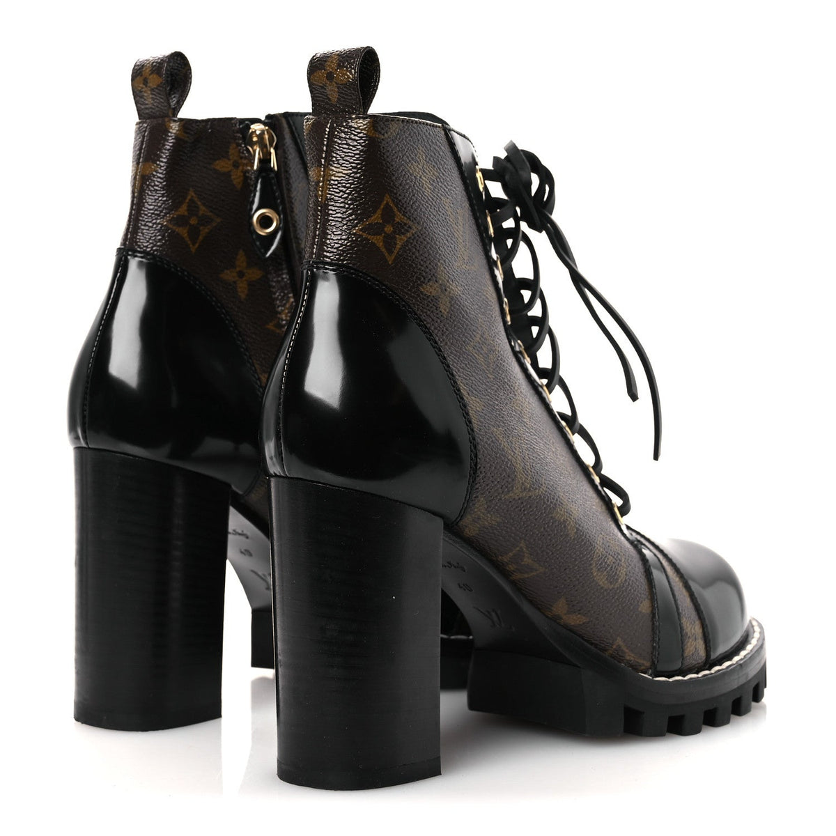 Patent Calfskin Monogram Star Trail Ankle Boots 40 Black