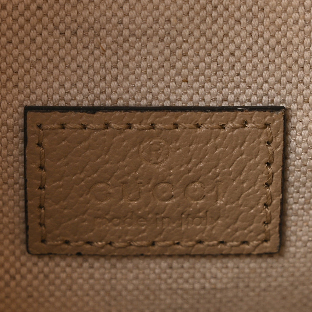 GG Supreme Monogram Textured Dollar Calfskin Web Mini Chain Drawstring Backpack Beige Mystic White Oatmeal