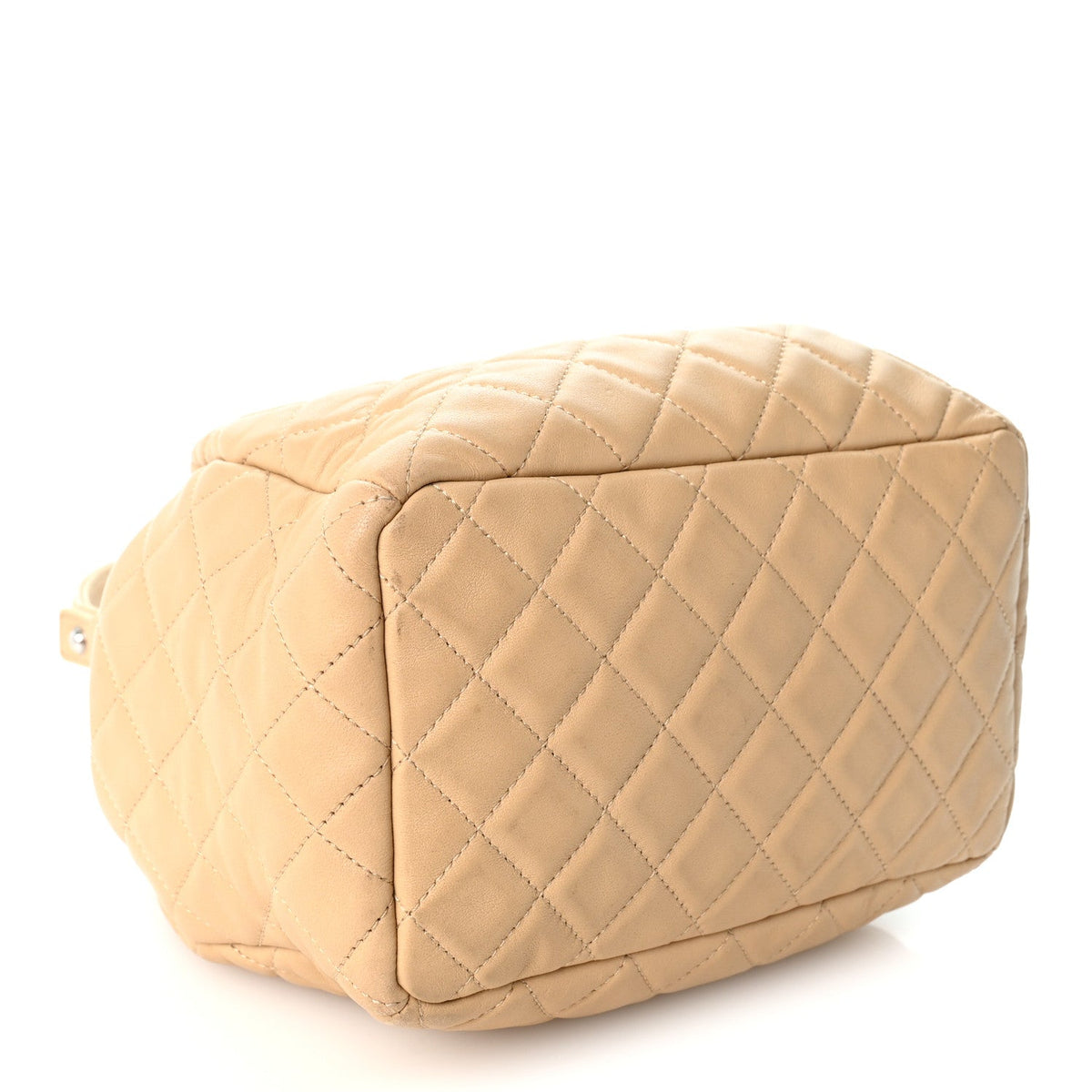 Lambskin Quilted Small CC Chain Bucket Drawstring Bag Light Beige