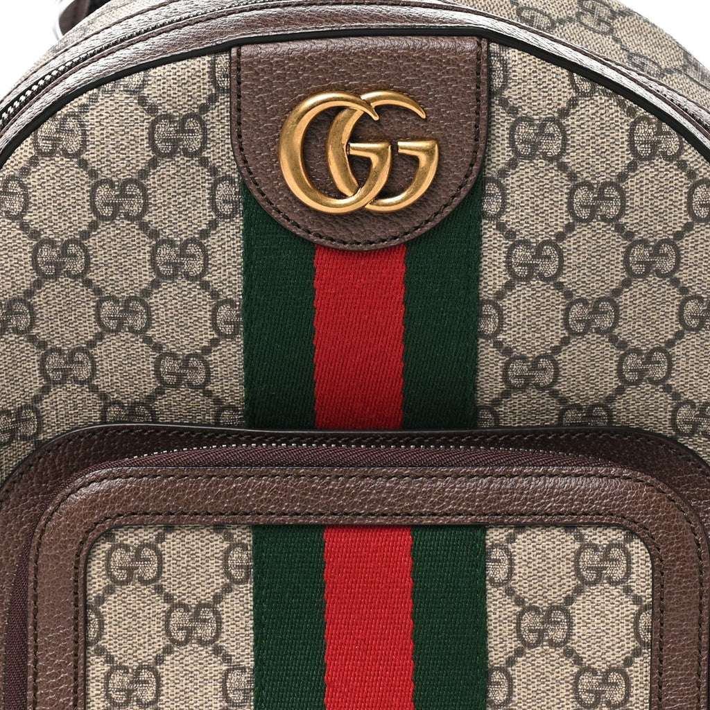 GG Supreme Monogram Calfskin Web Small Ophidia Day Backpack Beige Ebony New Acero