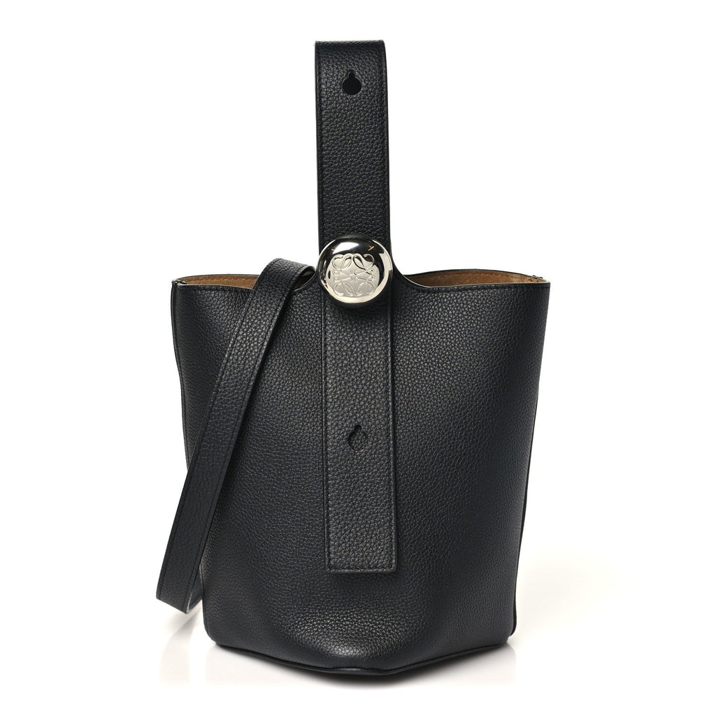Soft Grained Calfskin Mini Pebble Bucket Bag Black