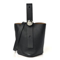 Soft Grained Calfskin Mini Pebble Bucket Bag Black