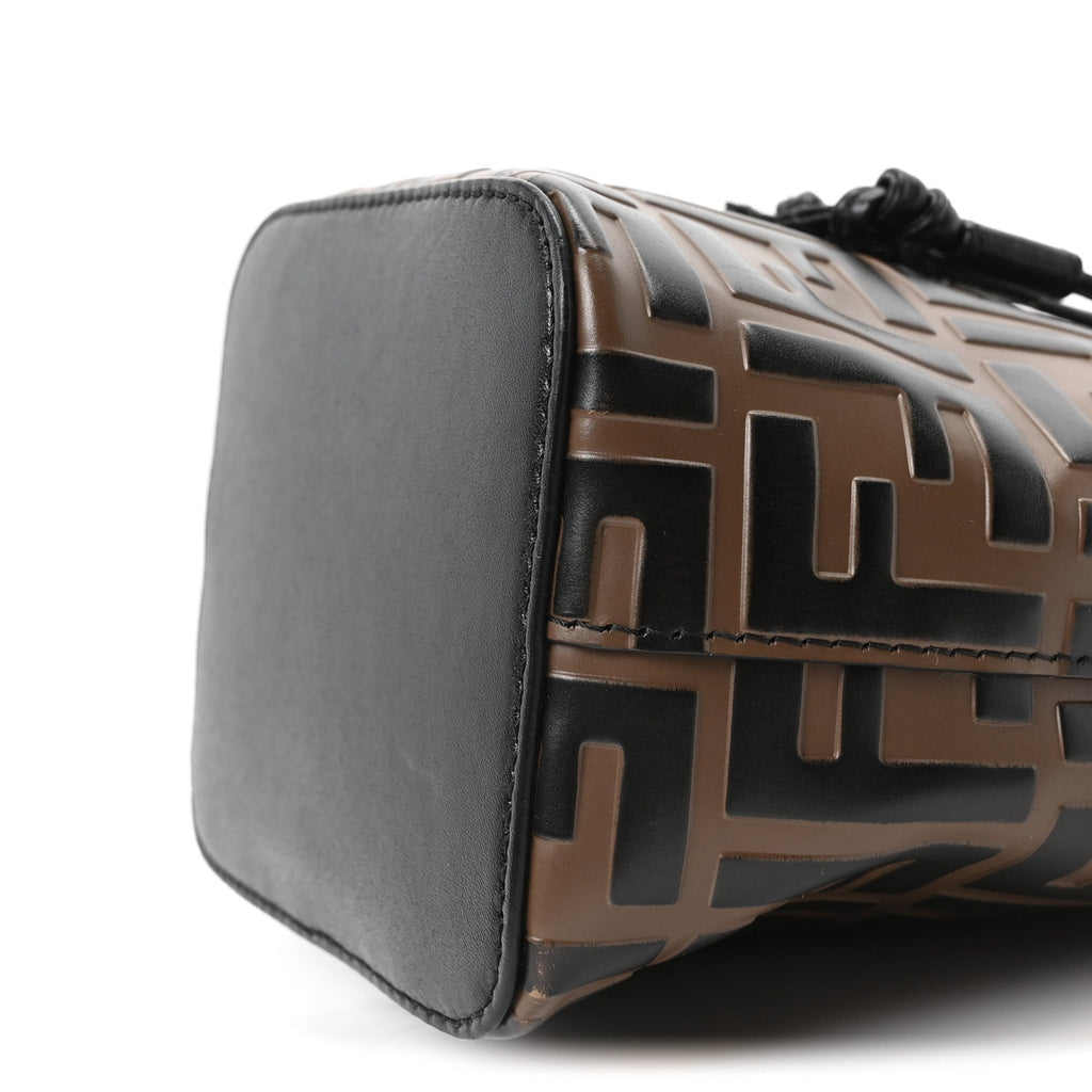 Vitello Liberty F is Fendi Bi-Color FF 1974 Embossed Mini Mon Tresor Bucket Bag Maya Black