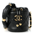 Calfskin Quilted Mini Drawstring Bucket Bag Black