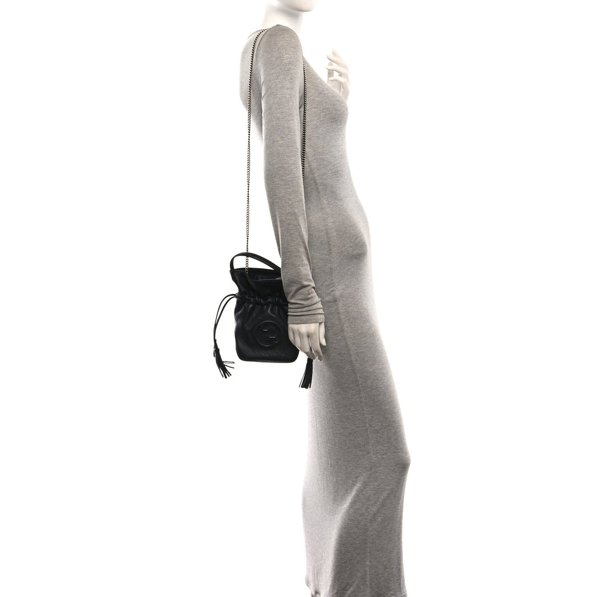 Sakai Be Green Calfskin Diagonal Stitched Mini Blondie Bucket Bag Black