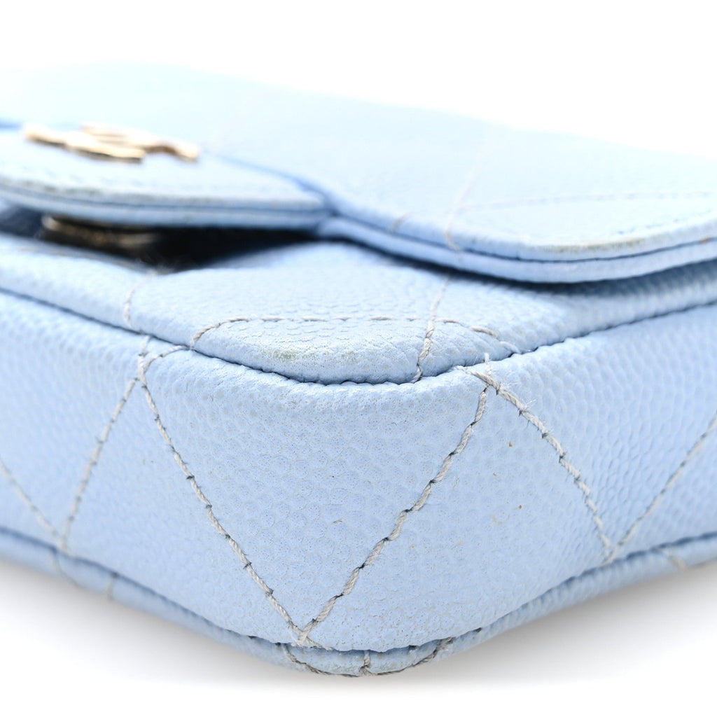 Caviar Quilted Mini Chain Belt Bag Light Blue