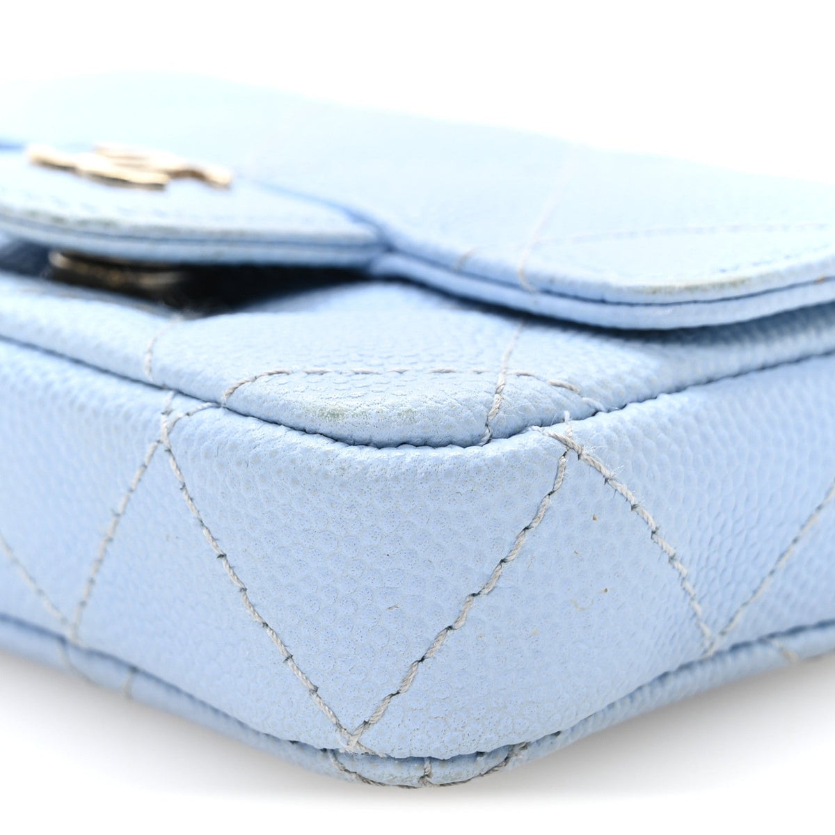 Caviar Quilted Mini Chain Belt Bag Light Blue