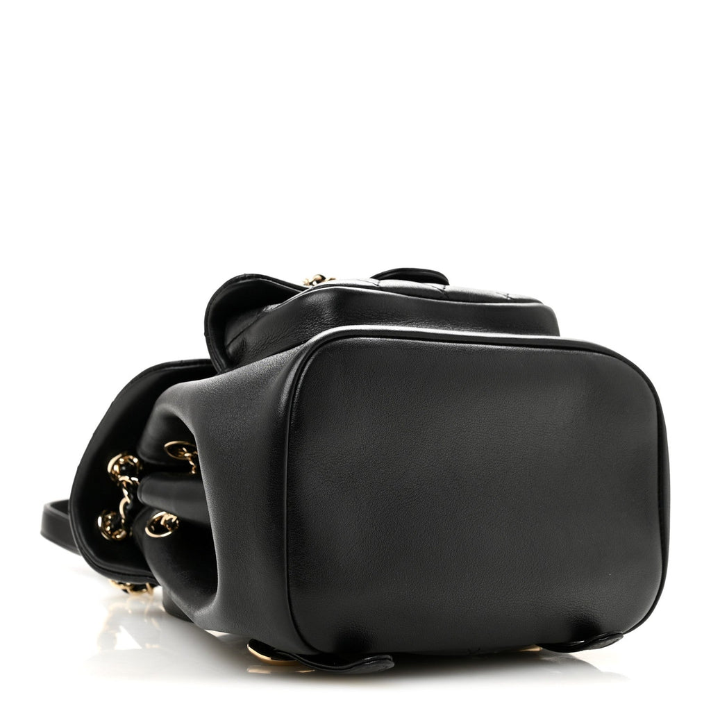 Lambskin Quilted Small Duma Drawstring Backpack Black