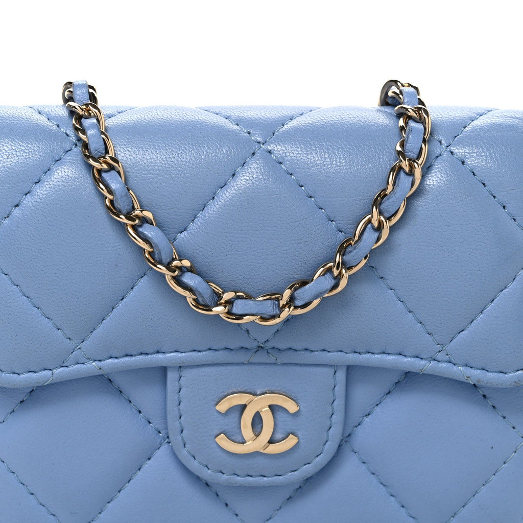 Lambskin Quilted Mini Chain Belt Bag Blue