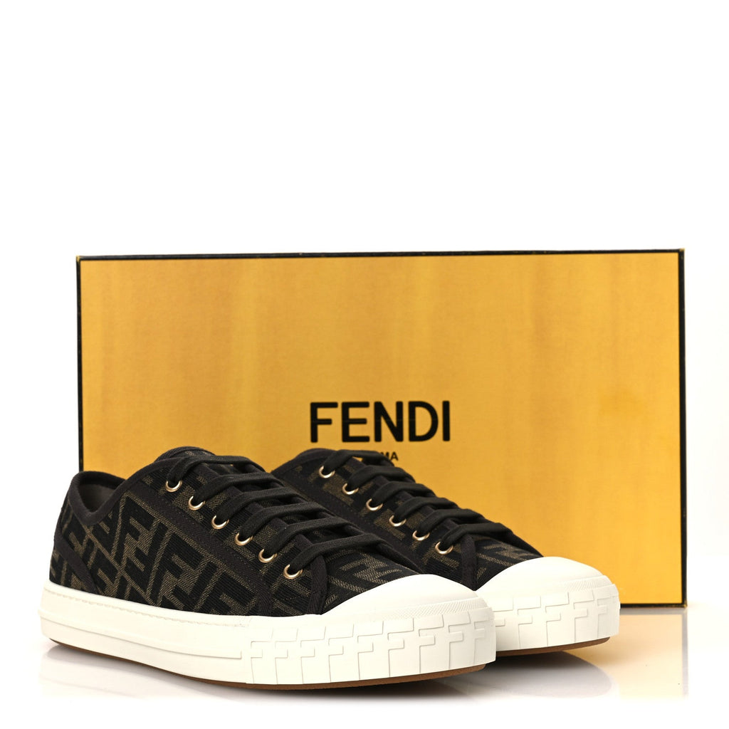 Fabric Jacquard Rubber FF Mens Domino Sneakers 42 Tabacco Black