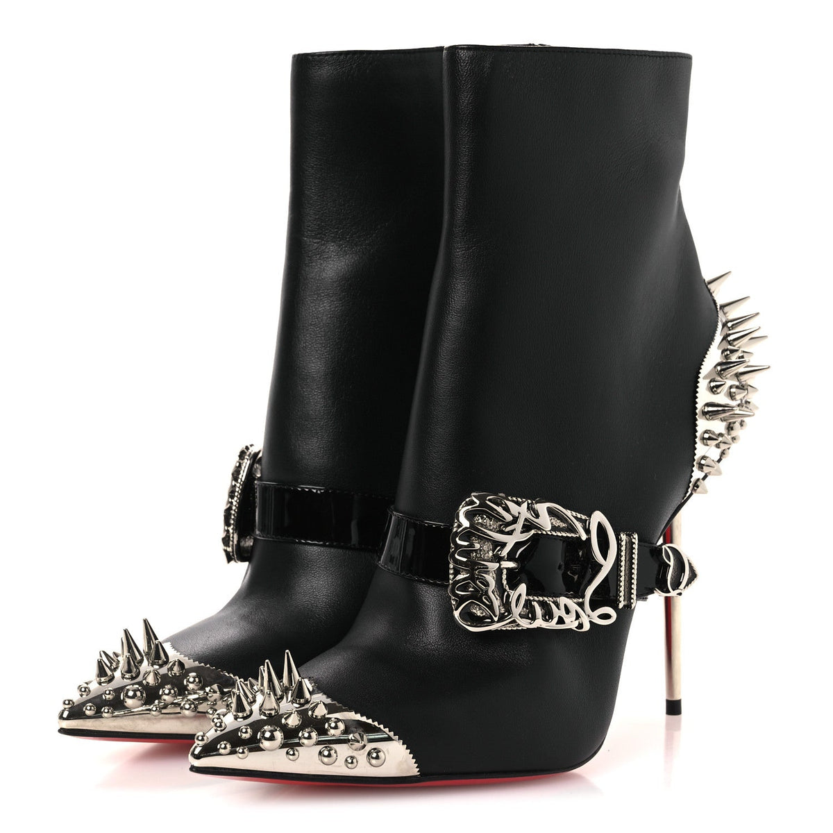 Calfskin Spiked Womenphis Pic Booty 100 Ankle Boots 38.5 Black