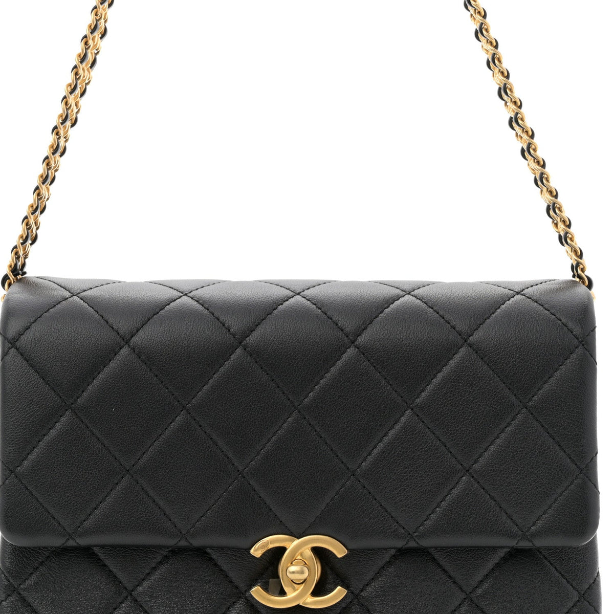 Calfskin Quilted Mini Chain Strap Flap Black