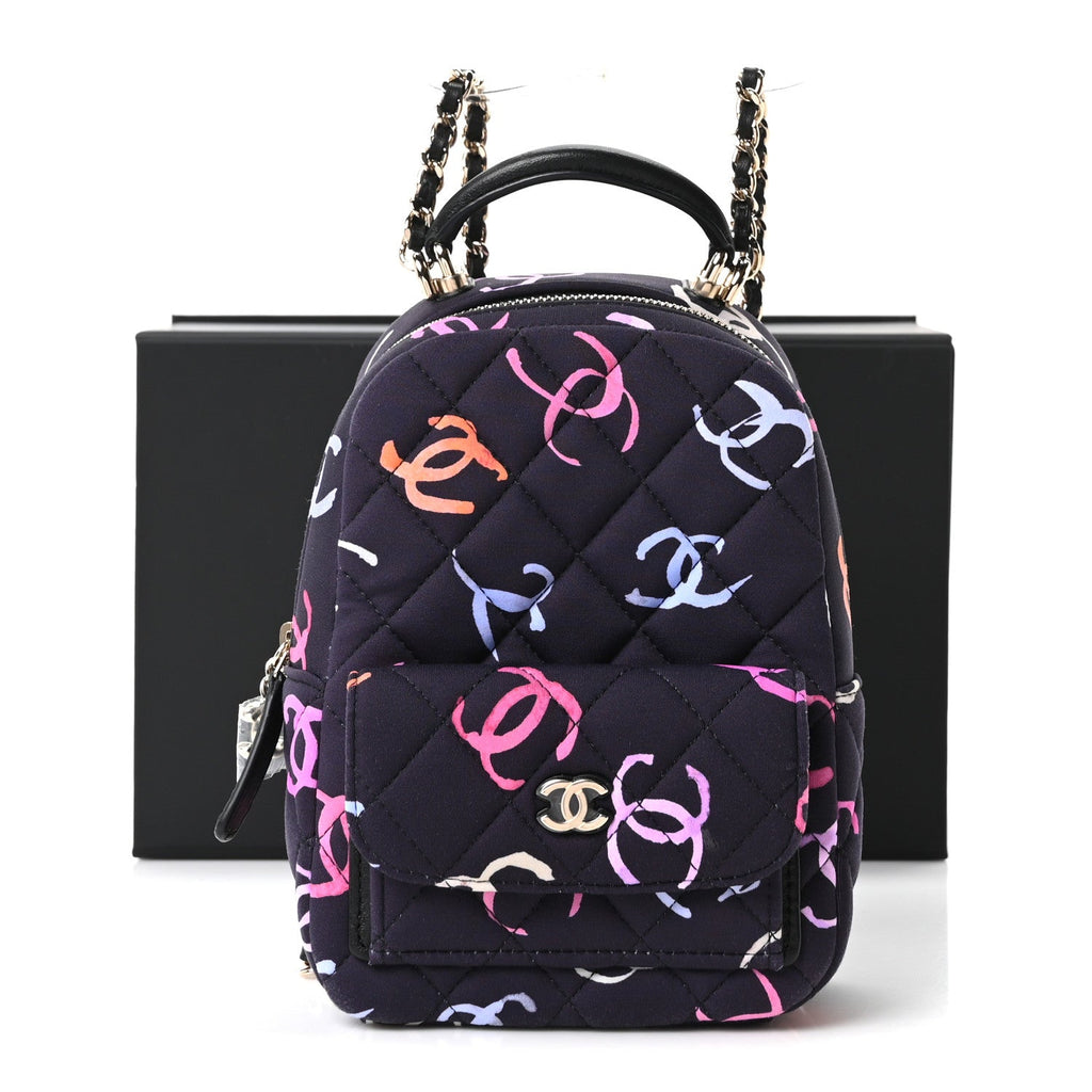Printed Fabric Quilted CC Mini Classic Backpack Black Multicolor