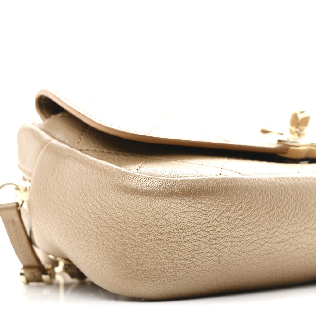 Metallic Goatskin Quilted Casual Trip Waist Bag Beige
