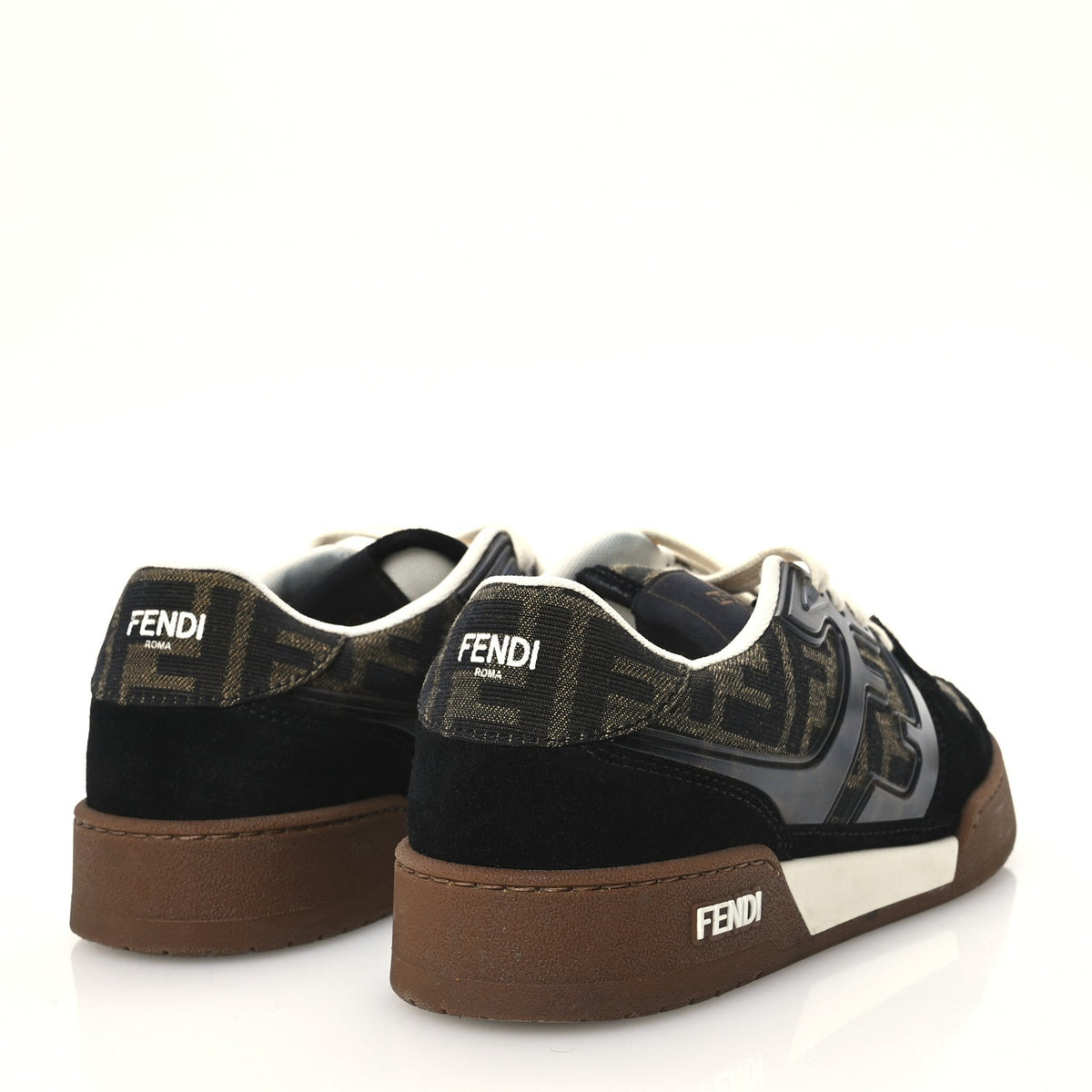 Suede Calfskin Zucca Fendi Match Low Top Sneakers 37.5 Tobacco Black