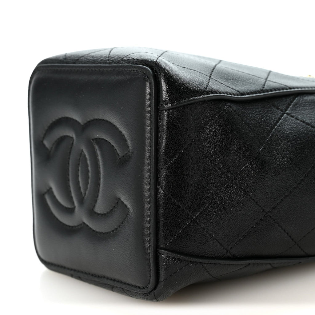 Lambskin Quilted Mini Bucket Bag With Chain  Black