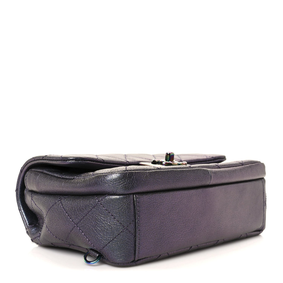 Iridescent Goatskin Quilted Small Double Carry Waist Chain Flap Purple