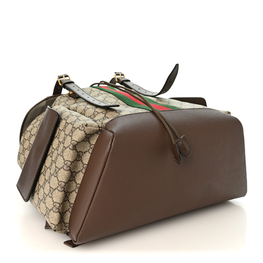 GG Supreme Monogram Medium Ophidia Double Buckle Backpack Brown