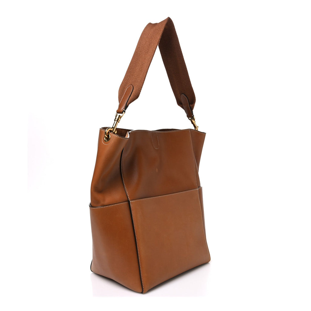 Natural Calfskin Seau Sangle Bucket Bag Tan