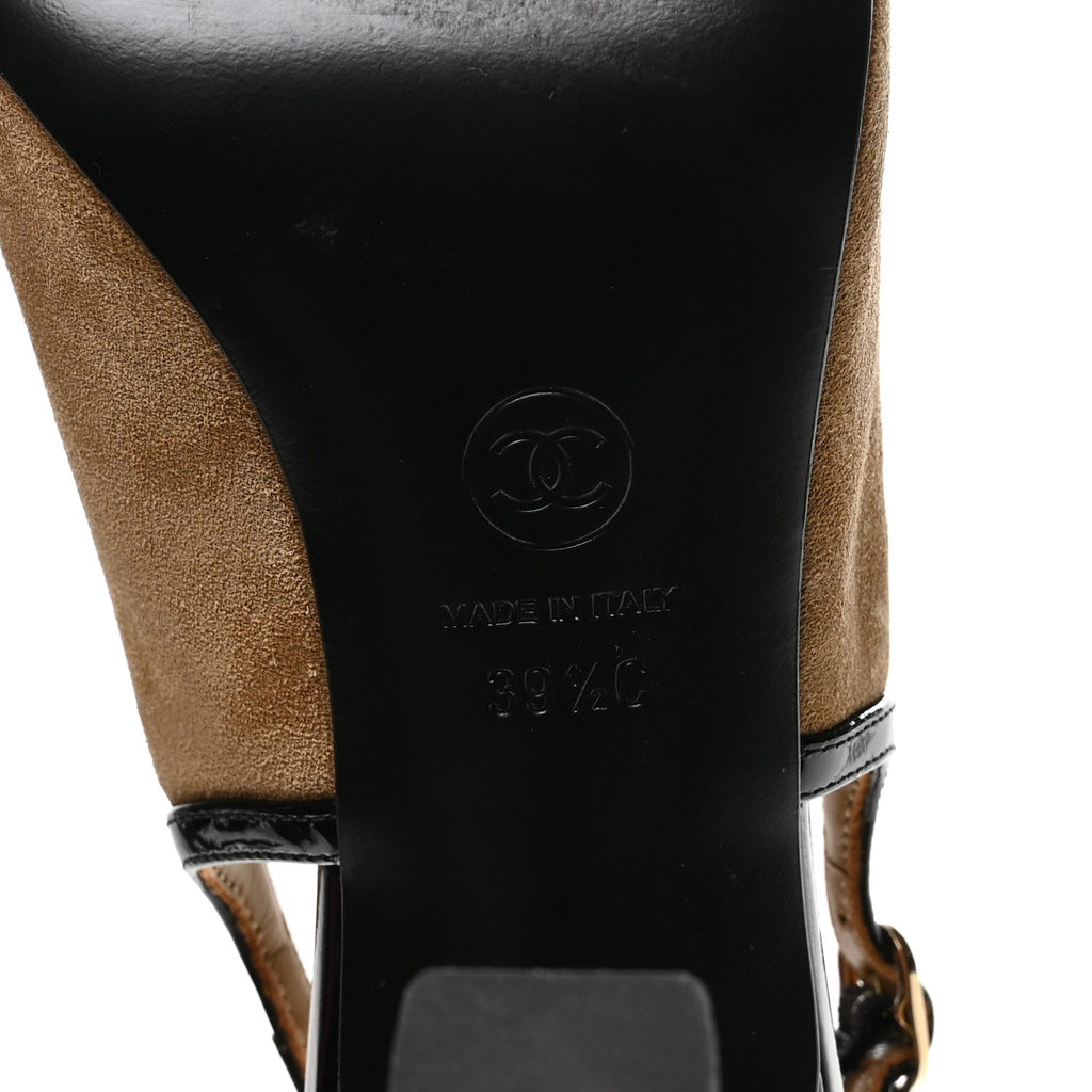 Suede Calfskin Patent Calfskin Slingback Sandals 39.5 Beige Black